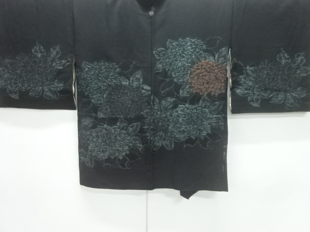 JAPANESE ANTIQUE HAORI / TAISHO ROMAN STYLE / SILK / WOVEN FLOWERS